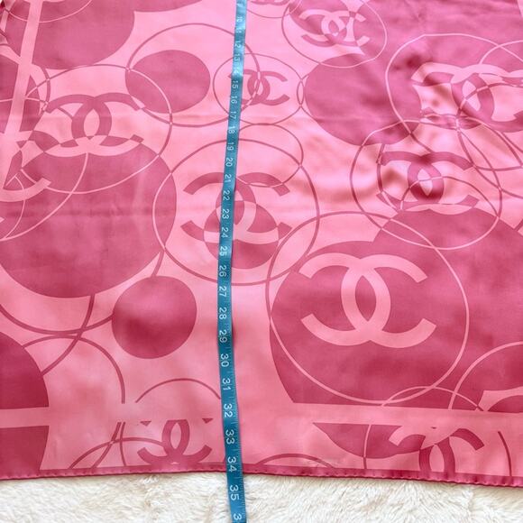 CHANEL Silk CC Reversible Square Scarf Pink Beige Authentic - Picture 5 of 7